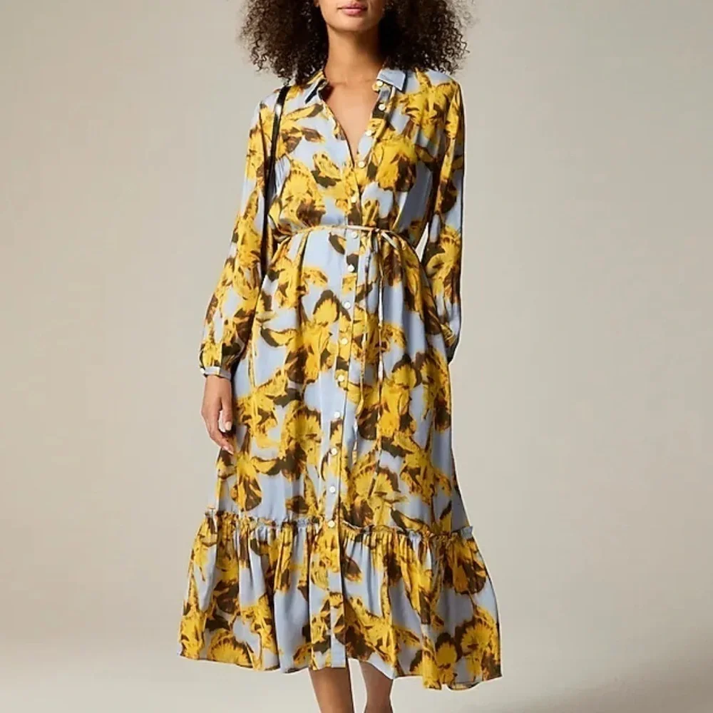 J crew Long Amelia shirtdress in floral drapey viscose twill